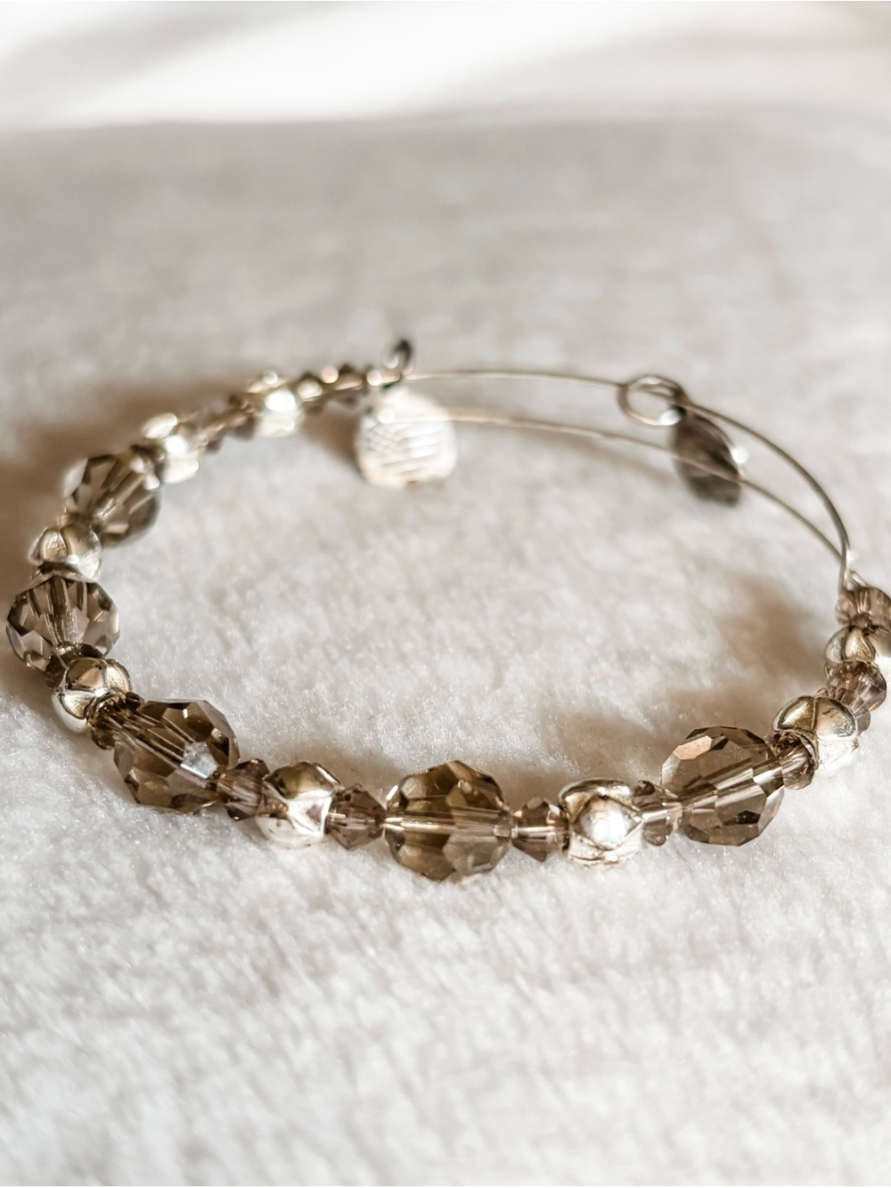 Alex and Ani Swarovski Beaded Bangle Bracelet - Mocha & Silver